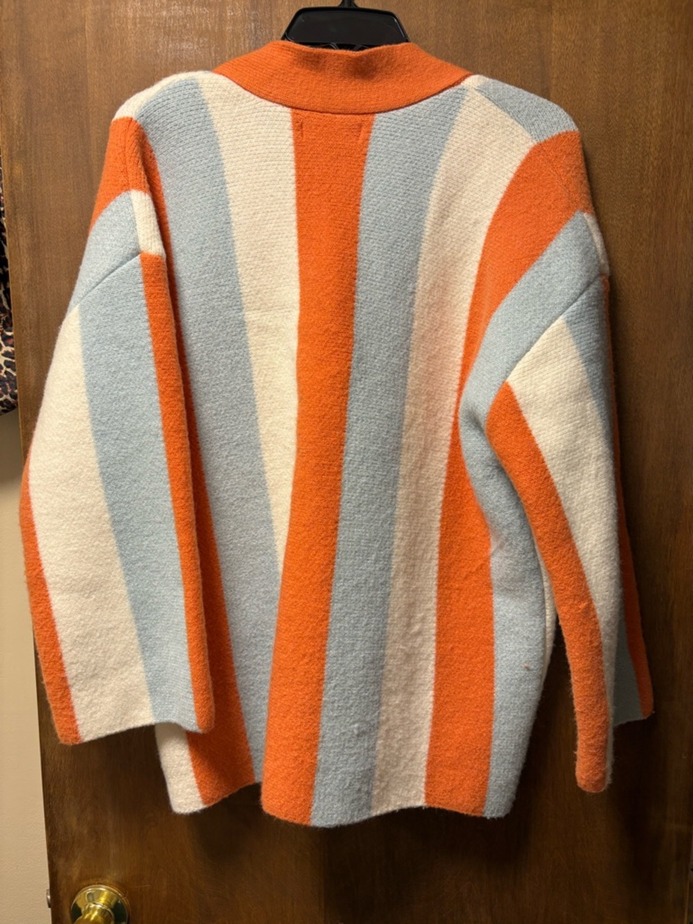 Striped Oversized Cardigan Sweater - Orange, Light Blue & Cream - Picture 2 of 5
